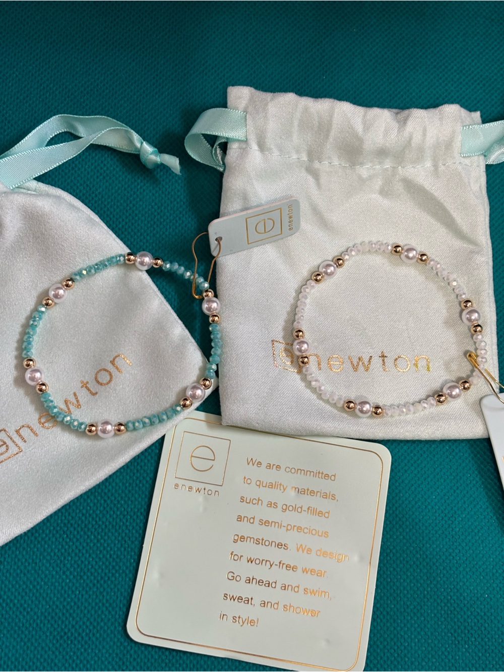 ENewton Stretch Bracelet Set - Aqua & White Pearl Beaded Bracelets
